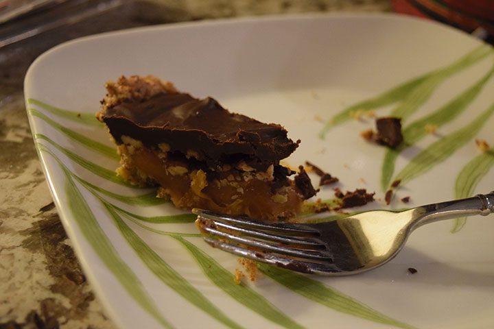 Slice of Chocolate Caramel pecan Pie