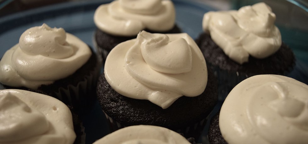 Vanilla Cooked Buttercream Frosting on chocolate cupcakes