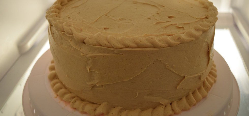 Peanut butter banana cake with peanut butter frosting and banana filling