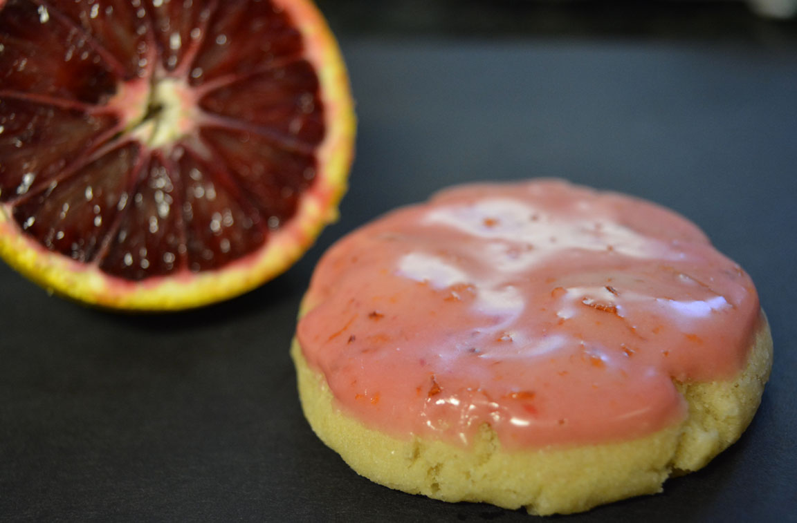 Vegan blood orange cookies with pink glaze