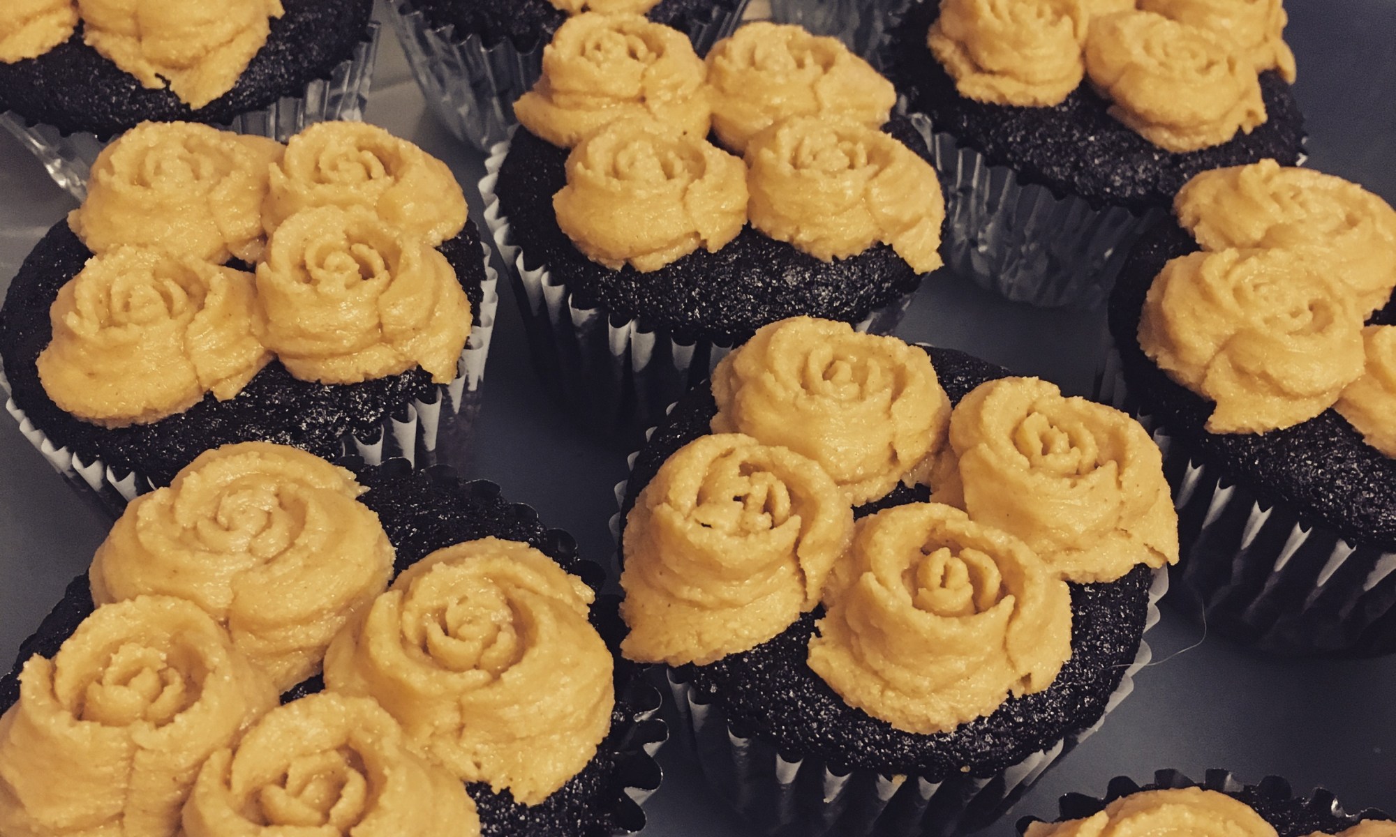 Chocolate cupcakes with peanut butter frosting