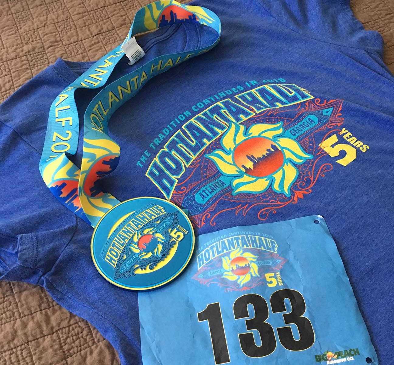 Hotlanta Half Marathon T-shirt, Medal, and Race Number
