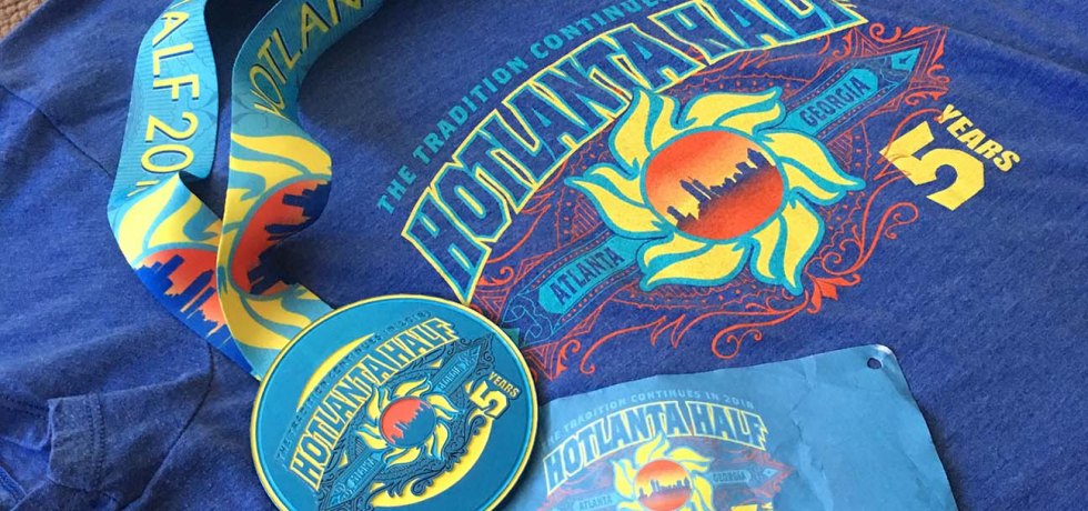 Hotlanta Half Marathon T-shirt, Medal, and Race Number