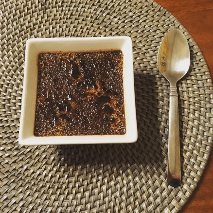 Dark Chocolate crème brûlée with spoon