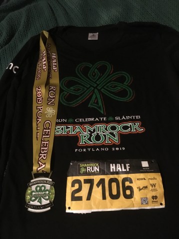 Shamrock Run Portland Half Marathon Medal and Shirt 2019