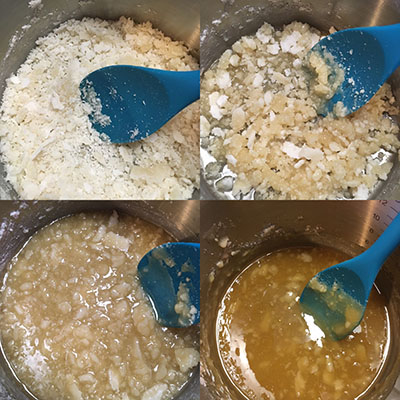 four stages of sugar caramelization with stirring