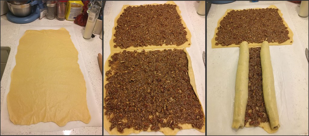 marbled pecan bread rolled out and filled