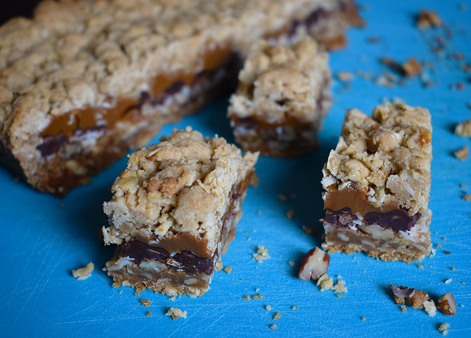 Oatmeal Dulce de Leche Chocolate Chip Coconut Pecan Bars